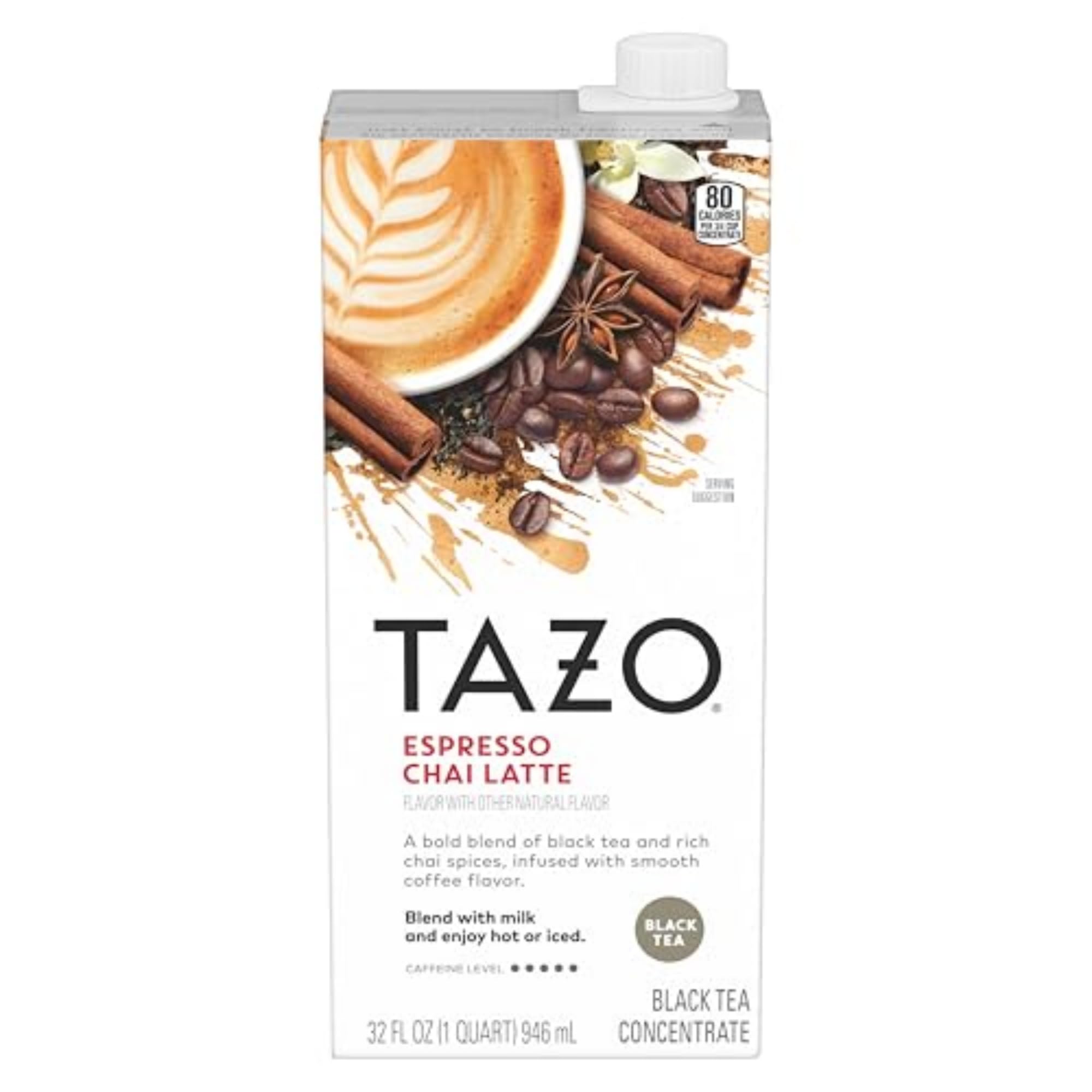 TAZO Espresso Chai Latte, Black Tea Concentrate, Easy to Serve Espresso Chai Tea for Everyday Cafe Style Lattes, Hot or Iced Coffee-like experience