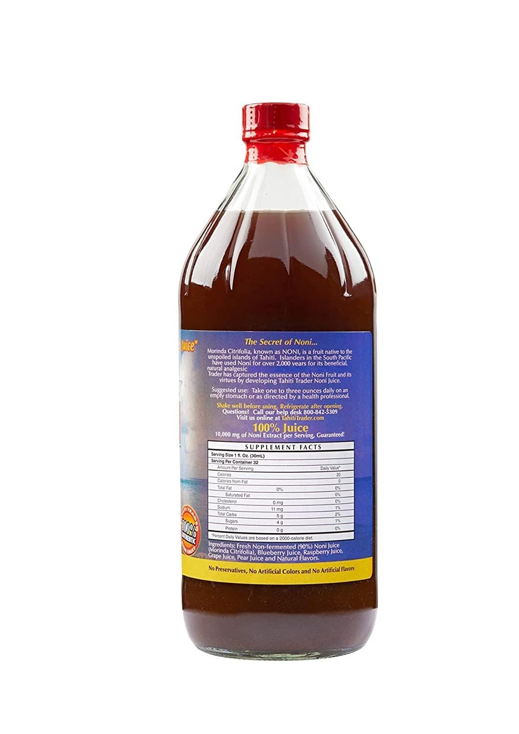 Tahiti Trader Original High Potency Noni Juice - Pure Noni Fruit Juice with Blueberry & Raspberry - Organic Antioxidant Superfood Supporting Energy