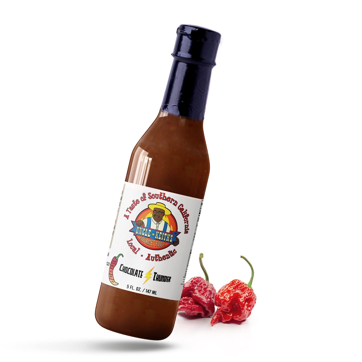 Uncle Keith’s - Chocolate Thunder Gourmet Chili Hot Sauce, Chocolate Trinidad Scorpion Hot Peppers, 1.2 Scoville Units of Super Hot Sauce, Exotic