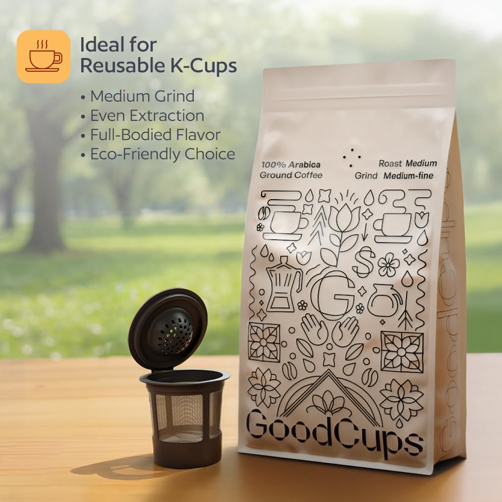 GoodCups Ground Coffee, Medium Roast - Smooth, Low Bitterness, Balanced Flavor, 100% Arabica, Easy to Drink Daily Coffee, Rich Aroma
