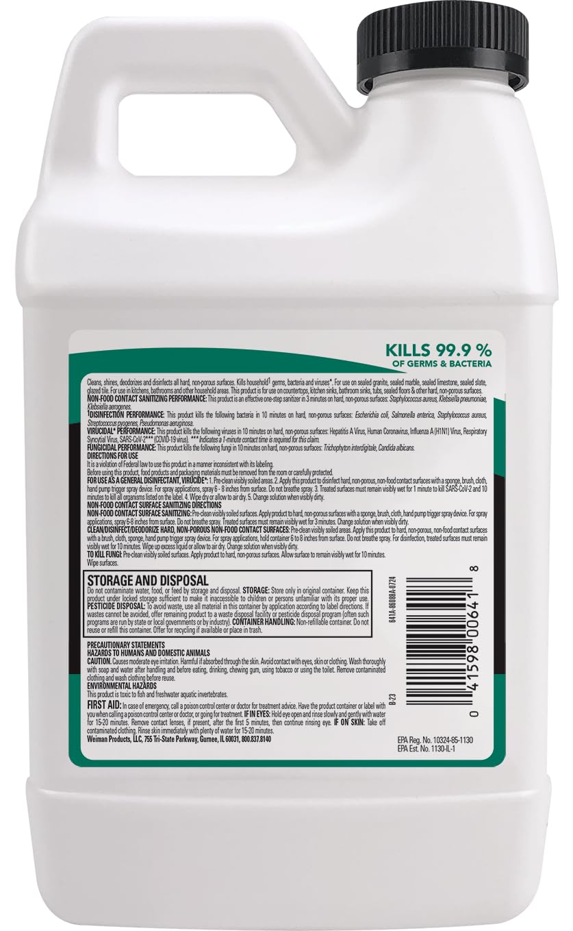 Weiman Disinfecting Granite Daily Clean & Shine Refill, 64 Oz - Safely Clean Disinfect and Shine Granite Marble Soapstone Quartz Quartzite Slate