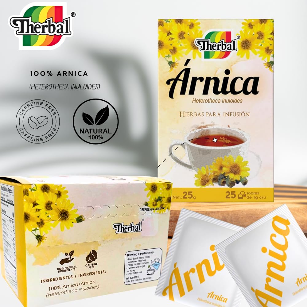 Therbal Árnica Herbal Tea - 25 Tea Bags - 100% Natural Infusion - Caffeine-Free - Heterotheca Inuloides - Aromatic Herbal Blend