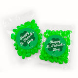 12 Pack St. Patrick's Day Stickered Goodie Bag Favors Filled With Green Apple Jelly Beans For Gifts, Giveaways, Party Treats, Festive Dessert Tables