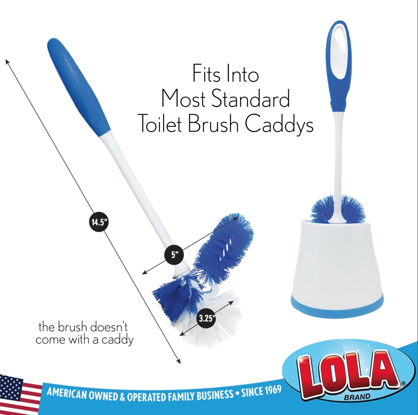 LOLA Classic Toilet Brush w/Under-The-Rim Scrubber, 2 Pack, Deep Cleans The Entire Toilet Bowl, Non-Slip Handle w/Rubber Comfort Grip