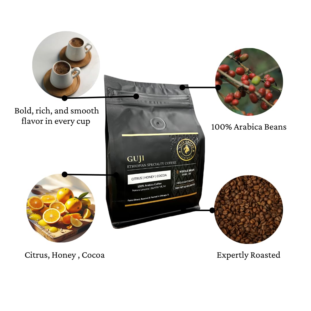 Lily's Coffee Specialty Ethiopian Guji Coffee,Natural Process,Whole Bean Coffee,Single-Origin,Medium Roast,100% Arabica Coffee,Notes of Rich