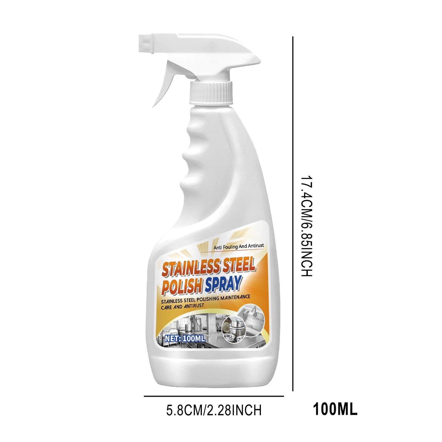 Stainless Steel Polish, Restore Multi-Surfaces, Grill Cleaner Spray, 100ml Powerful Pot Grease Stain Remover, Sink Cleaner, Black Scale & Rust Remover