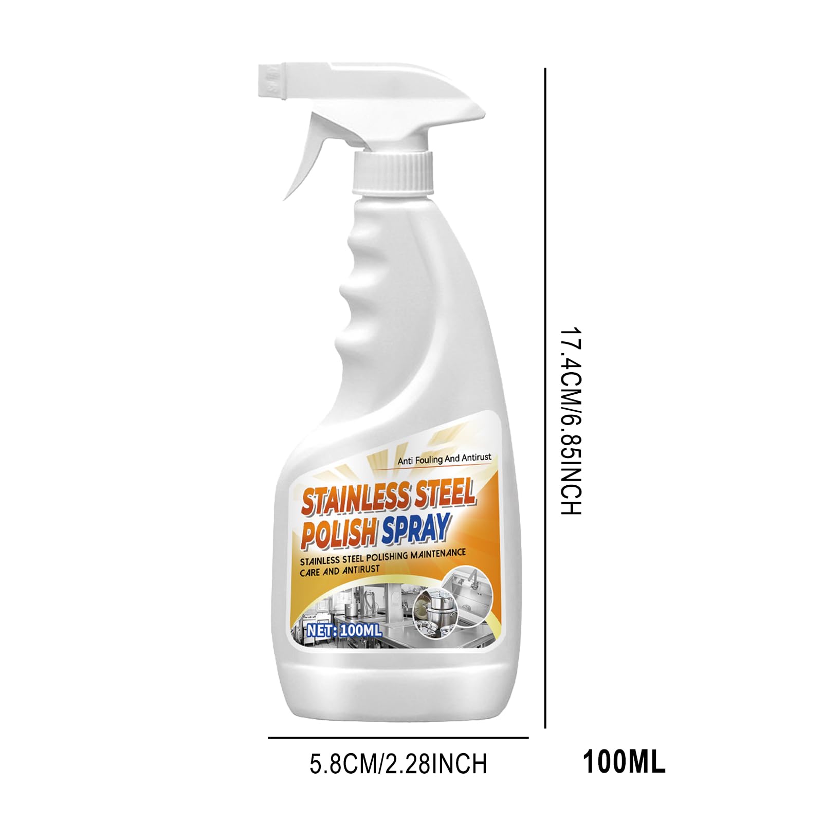 Stainless Steel Polish, Restore Multi-Surfaces, Grill Cleaner Spray, 100ml Powerful Pot Grease Stain Remover, Sink Cleaner, Black Scale & Rust Remover