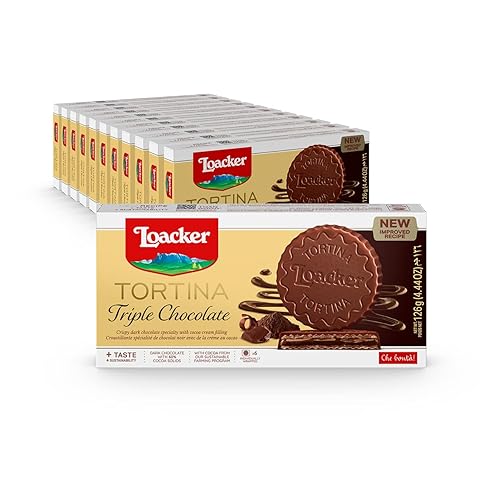 Loacker Tortina Triple Chocolate - Individually Wrapped Premium Dark Chocolate Enrobed Crispy Cocoa Wafer Tartlets with Cocoa Cream Filling - Pack