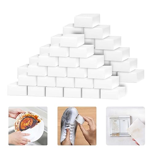 100 Pack Magic Sponges Eraser for Cleaning, Premium Reusable Melamine Sponge Scrubber Foam Cleaning Pads for Kitchen Dishes, Bathtub, Baseboard, Shoes