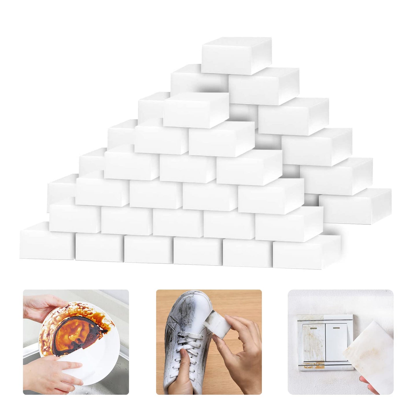 100 Pack Magic Sponges Eraser for Cleaning, Premium Reusable Melamine Sponge Scrubber Foam Cleaning Pads for Kitchen Dishes, Bathtub, Baseboard, Shoes