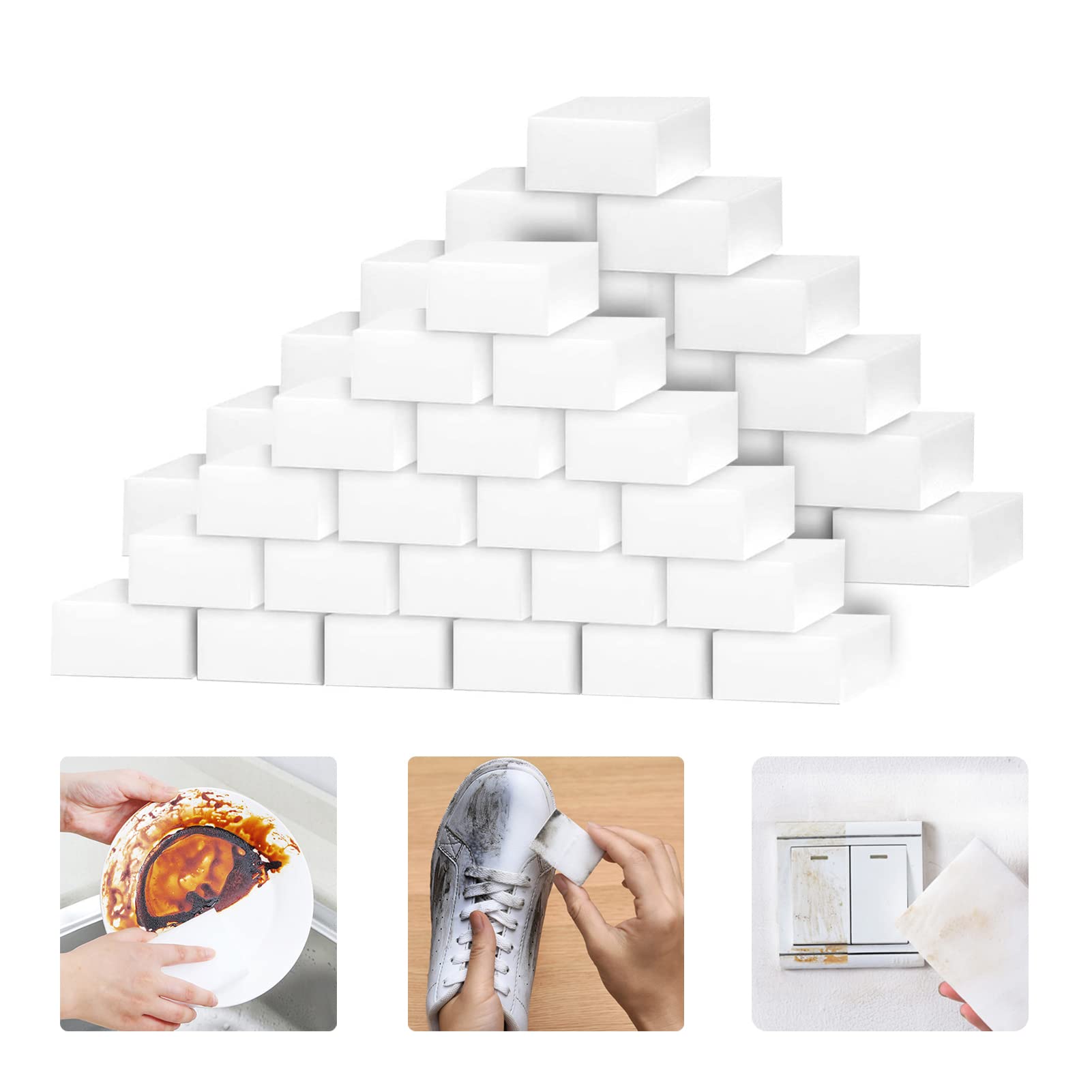 100 Pack Magic Sponges Eraser for Cleaning, Premium Reusable Melamine Sponge Scrubber Foam Cleaning Pads for Kitchen Dishes, Bathtub, Baseboard, Shoes