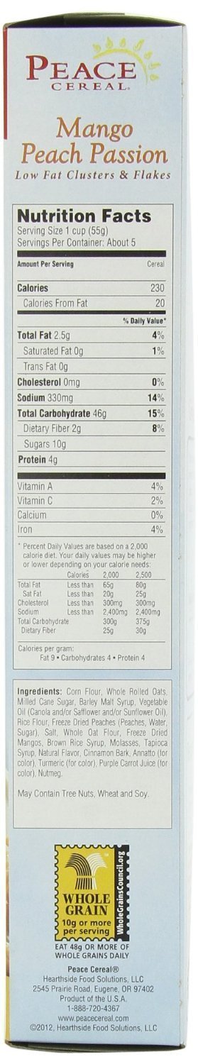 Peace Cereal Mango Peach Passion, Low Fat, 10-Ounce (Pack of 3)