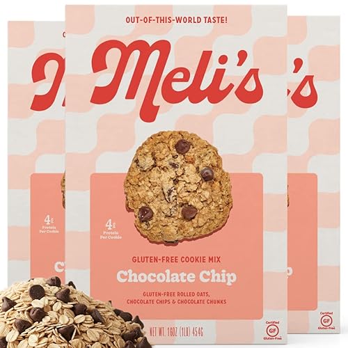 Meli’s Choco-Lot Gluten Free Cookie Mix, High Protein Baking Mix with Natural & Milk Chocolate Chips, Chocolate Chunks & Rolled Oats, Easy Bake Oven Mixes for Sweet Treats, 16oz Box,3-Pack