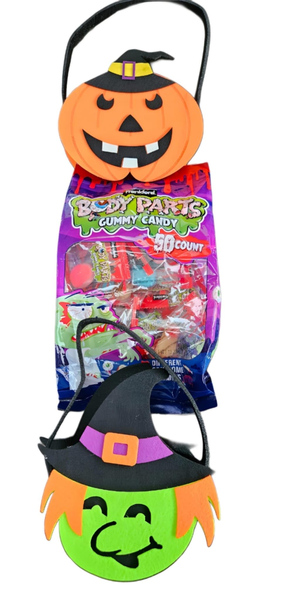 HUBZ Assorted Halloween Gummy Body Parts with Felt Baskets, 50 Pieces