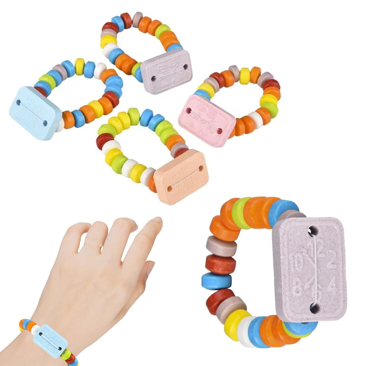 Fruidles 12-Count Candy Watch Bracelet, Stretchable Multicolor Fruit-Flavored Chewables for Party Favors (Pack of 12)