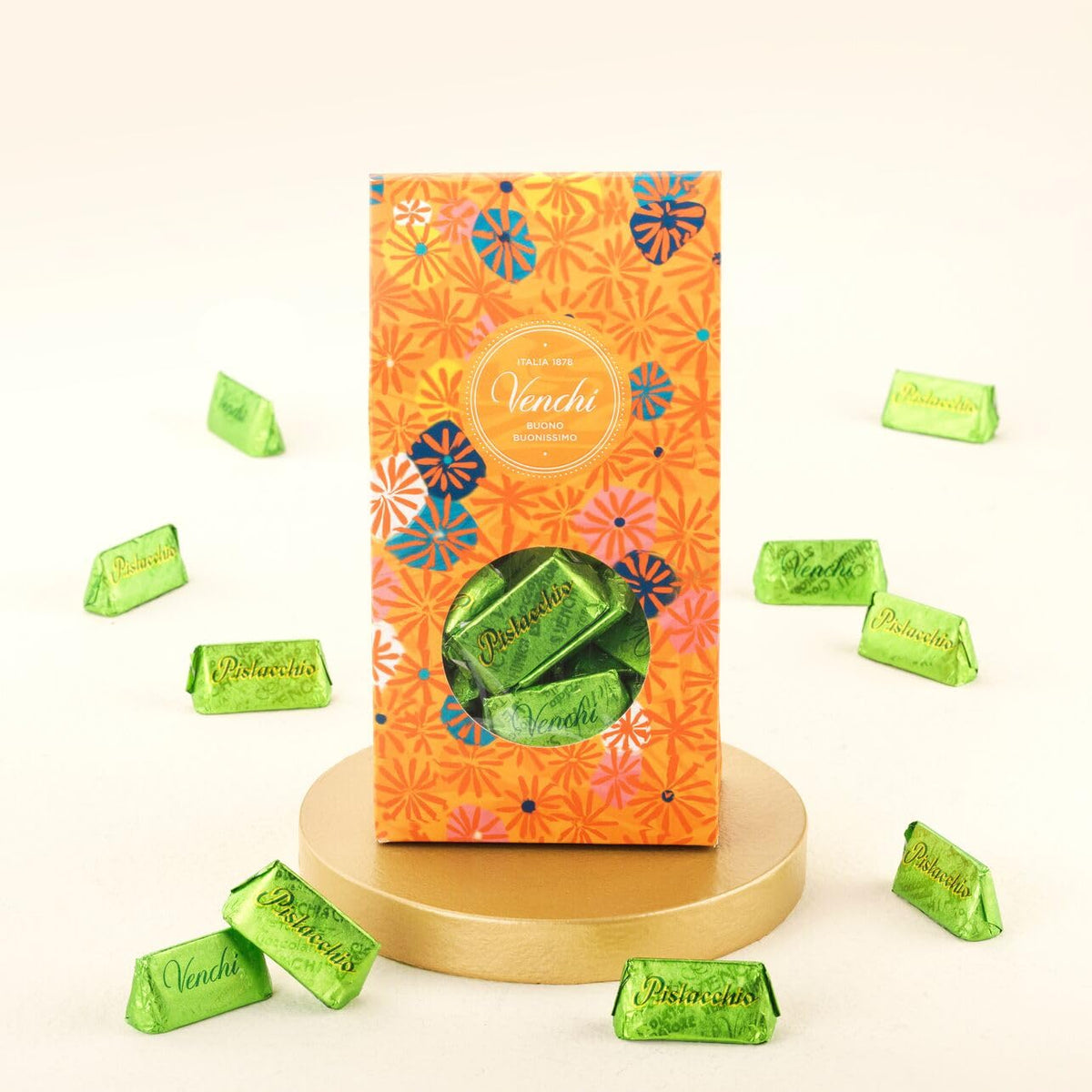 Venchi Gianduiotto Pistachio White Chocolate 29 Piece Elegant Gift Box - Creamy and Rich Pistachio Paste Filling & Slightly Salted White Chocolate -