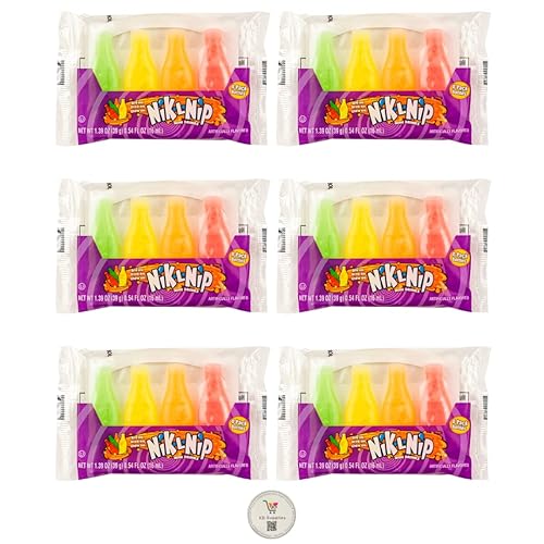 Nik L Nip Nik-L-Nip Wax Bottles Mini Drinks Candy (6) packs of 4 bottles each 1.39 Oz-Total of 24 Bottles