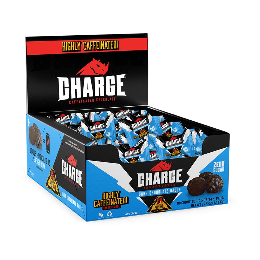 Charge Chocolate DARK CHOCOLATE 80 Count - 54mg Caffeine, No Added Sugar, Vegetarian - by Charge Caffeinated Chocolates