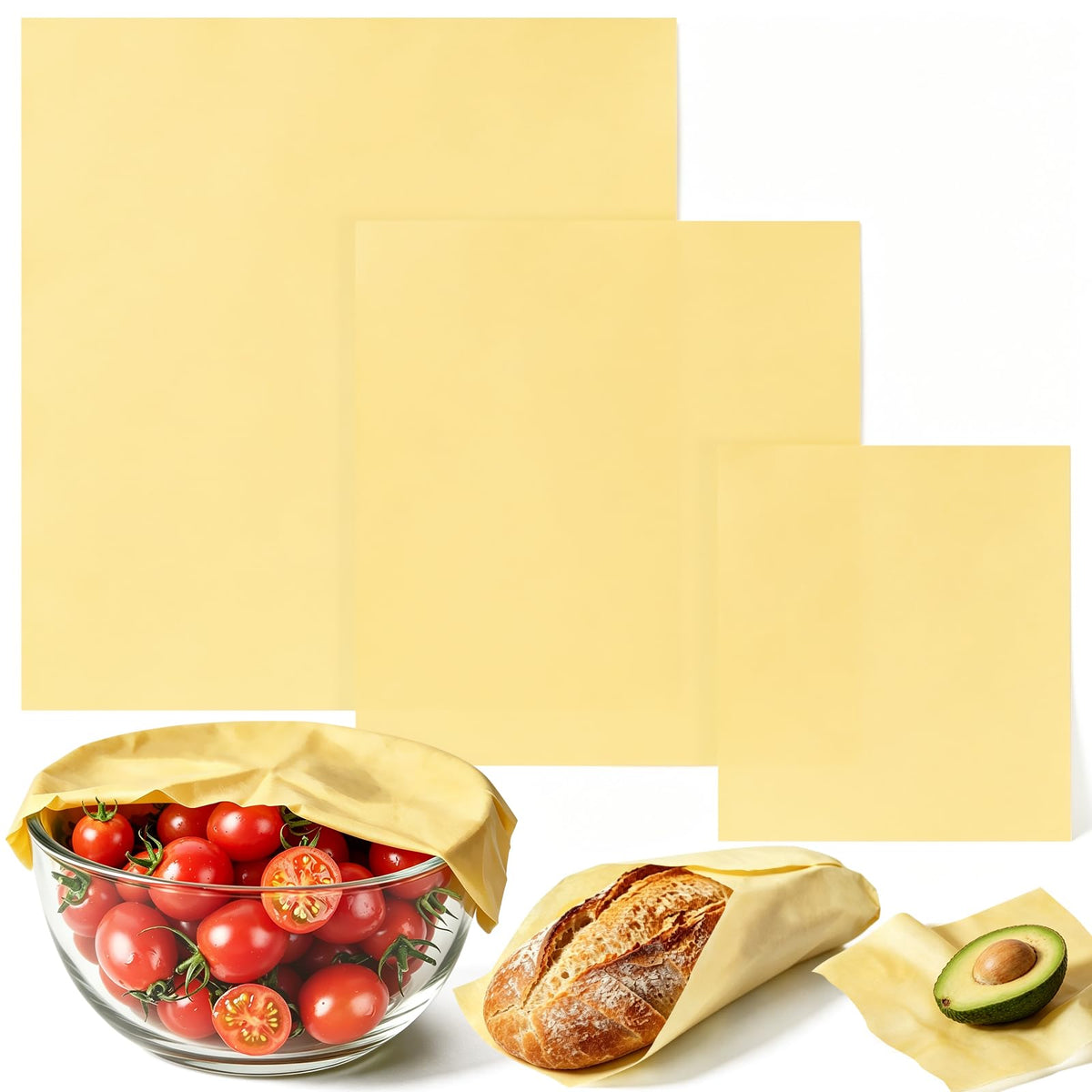 Unprinted Beeswax Wraps - Undyed, Unbleached, Reusable Food Wraps for Bread, Sandwich, Cheese & Bowls - Zero Waste Alternative to Plastic Wrap