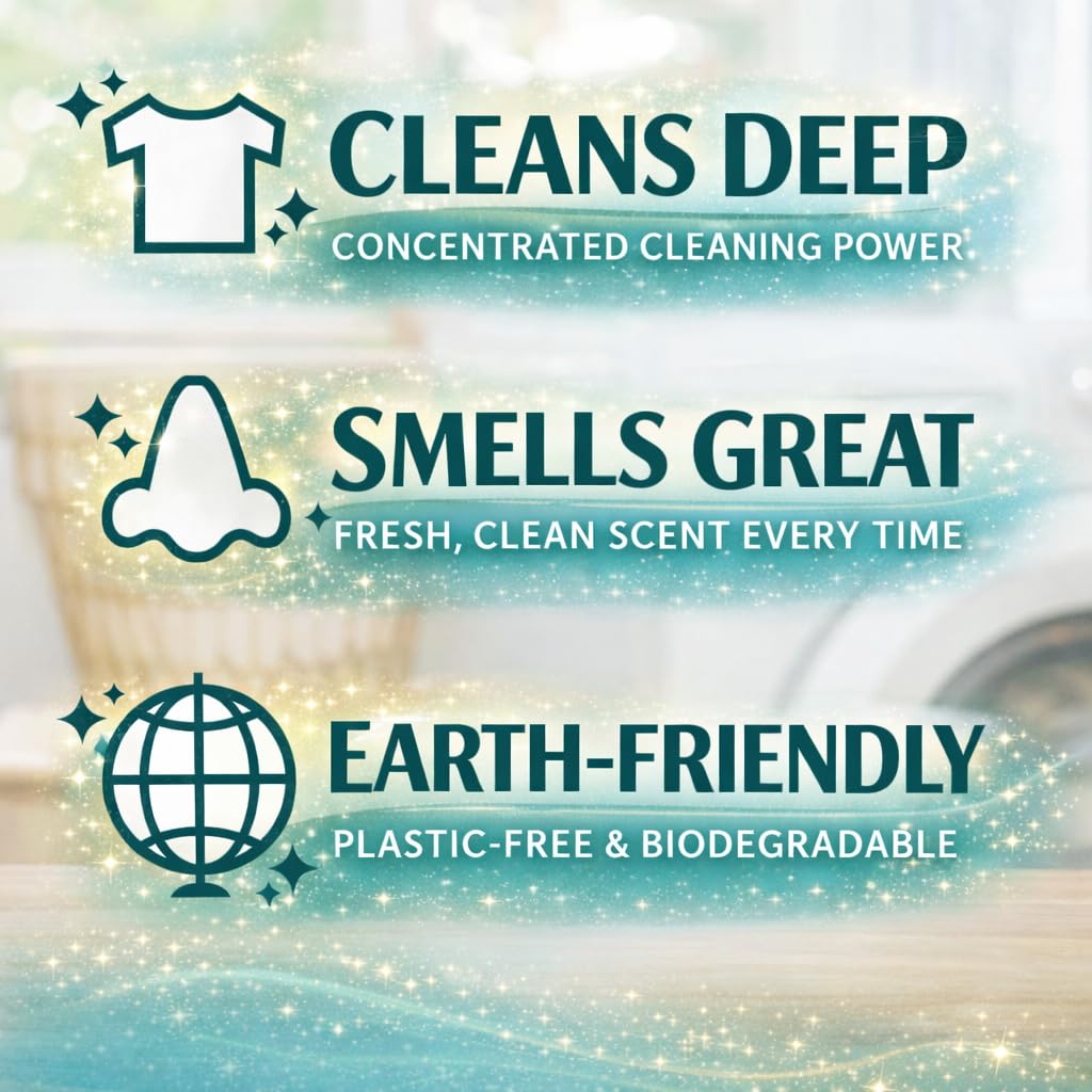 Rella Magical Laundry Detergent Sheets, 120 Loads | Dissolves Fast, Lifts Stains, Gentle on Skin | Heavy Jug Free, Plastic Free, Forever Chemical Free