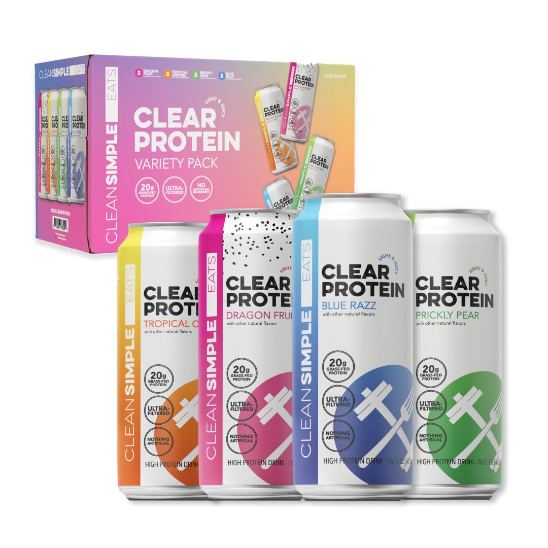 Clean Simple Eats Clear Protein Water, 20G Grass Fed Whey Protein Isolate, Ultra Filtered, Light & Refreshing Beverage, Low Lactose, No Artificial