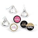 Big Dot of Happiness Chic Happy Birthday - Pink, Black and Gold Round Candy Sticker Favors Labels Fit Chocolate (1 Sheet 108)