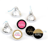 Big Dot of Happiness Chic Happy Birthday - Pink, Black and Gold Round Candy Sticker Favors Labels Fit Chocolate (1 Sheet 108)