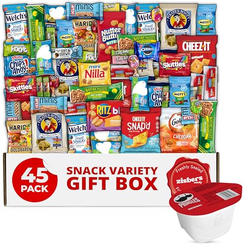 Snack Box Care Package Gift Box 45 Count - Large Variety Snack & Treats for College Students, Adults, Kids, and Office Treats - Zisbers