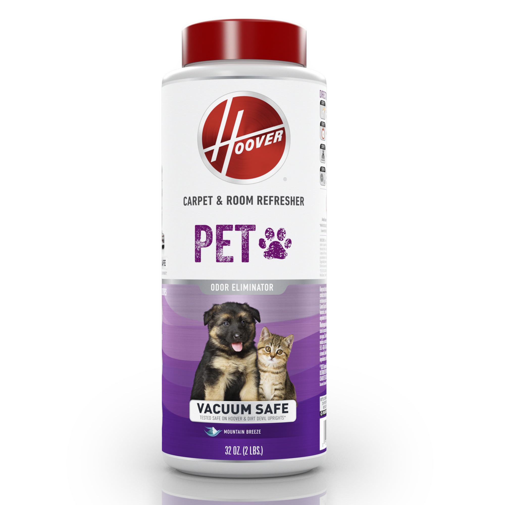 Hoover Pet Carpet and Room Refresher, 32 oz, Carpet Powder, Pet Odor Remover, Mountain Breeze Scent, Vacuum Cleaner Safe, For Use on Carpets, Rugs