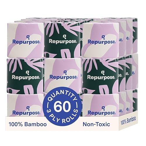 Repurpose 100% Bamboo Toilet Paper, 3-Ply, Tree-Free, Plastic-Free, FSC Certified, Septic Safe, Fast Dissolving, RV-Friendly, 60 Rolls (300