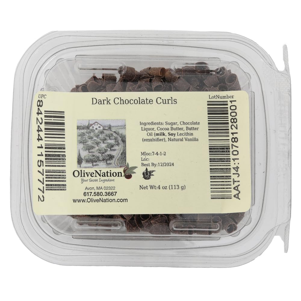 Dark Chocolate Shaved Curls, OliveNation Dark Chocolate Curls, Elegant Belgian Chocolate Blossom Curls for Topping, Edible Garnish & Decoration - 8 oz