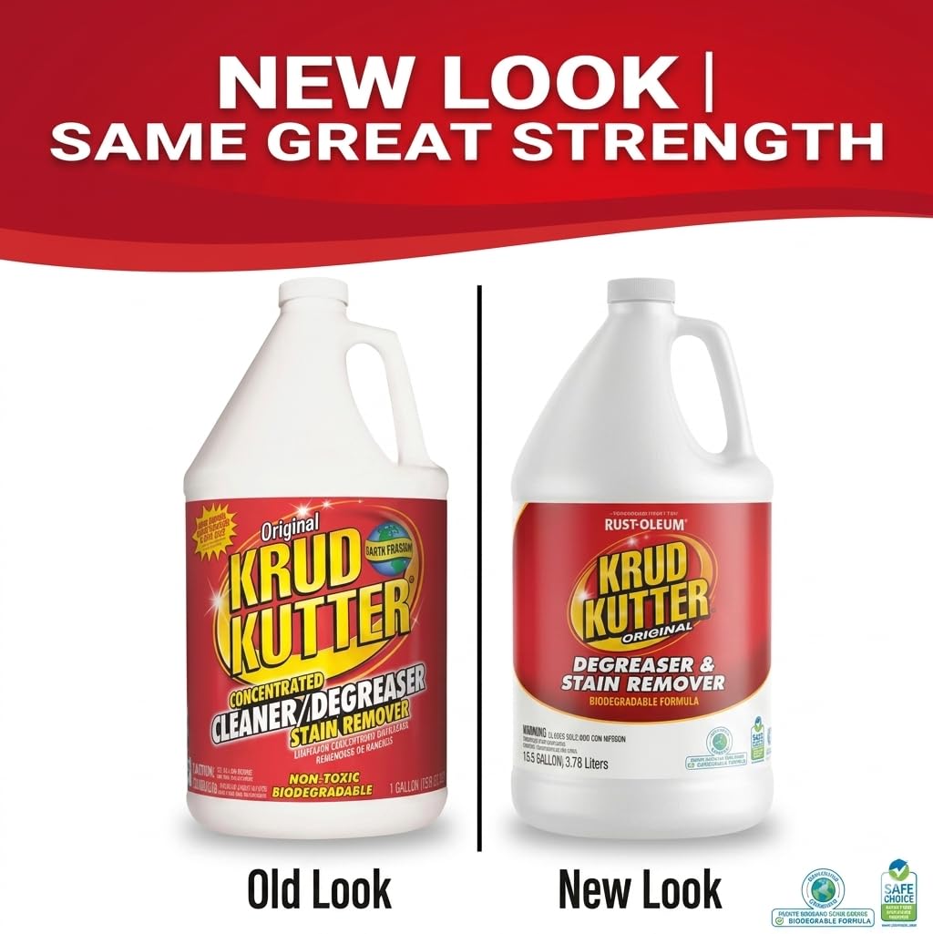 Krud Kutter Original Concentrated Cleaner Degreaser, 1 Gallon, Heavy Duty Multi Surface Cleaner for Grease, Oil and Tough Stains, Dilutable