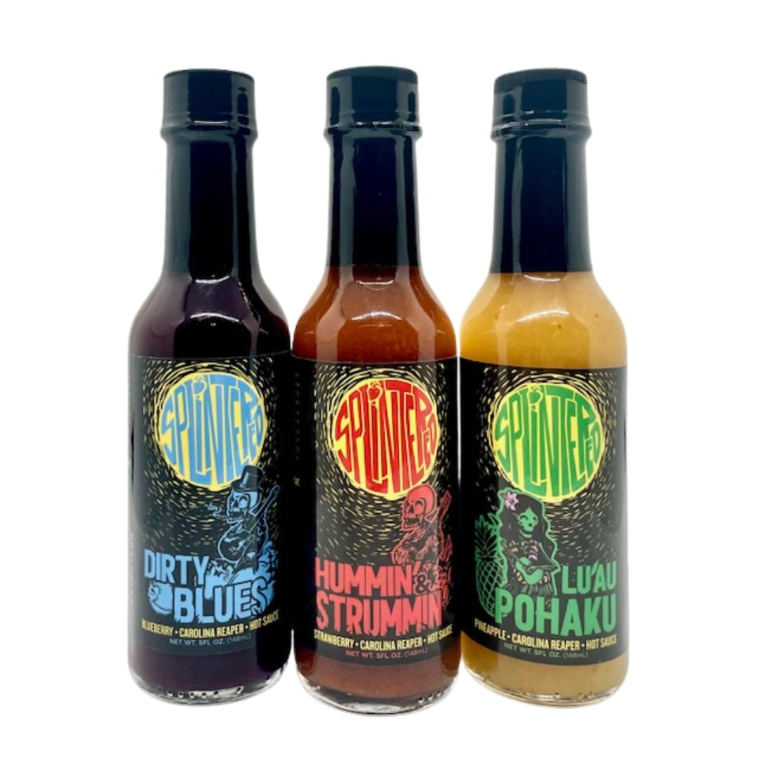 The Splintered Sauce Hot Sauce Trio - Carolina Reaper Variety Pack with Luscious Fruit Pairings- Blueberry - Strawberry - Pineapple - Perfect