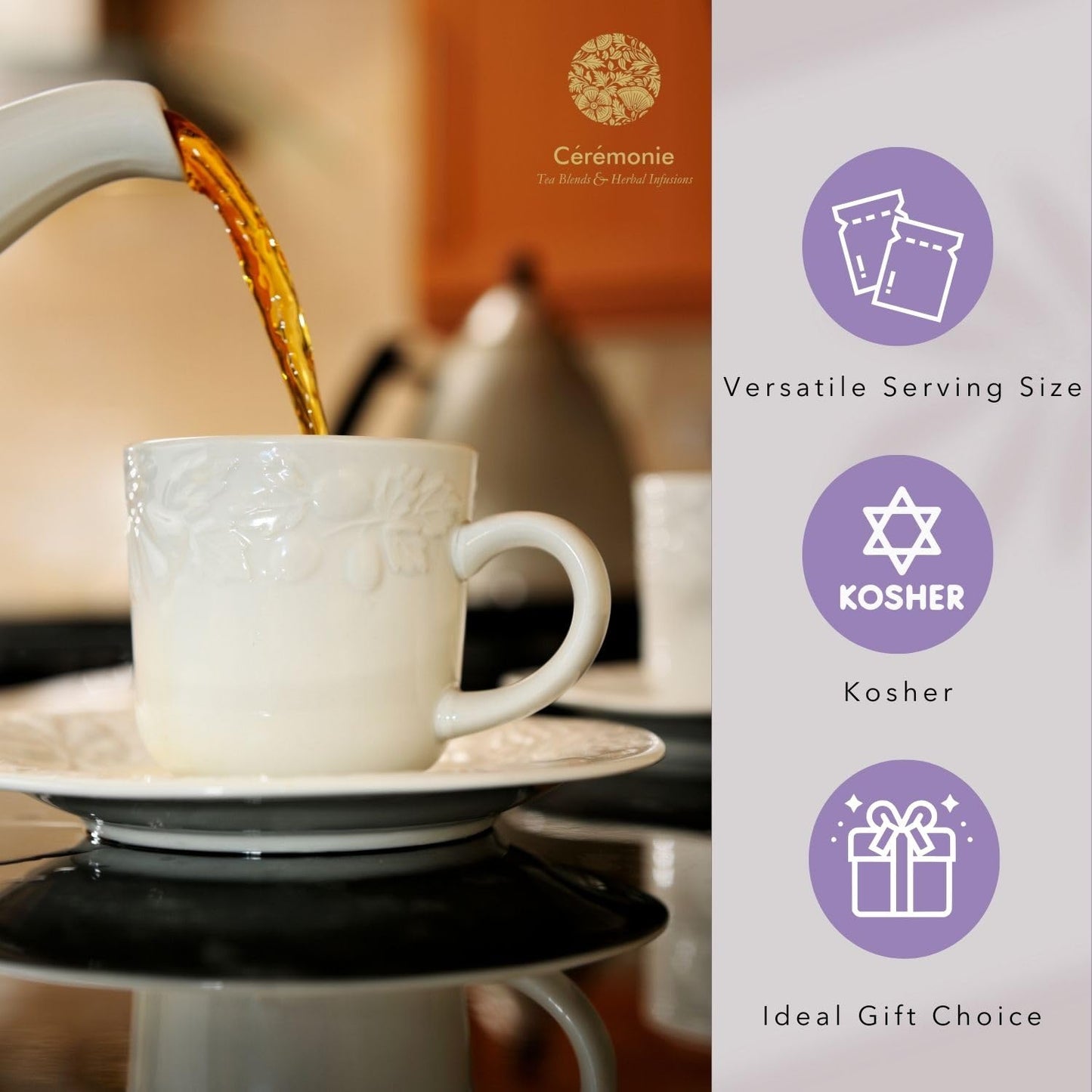 Ceremonie Earl Grey Lavender Tea - Rich Black Tea Infused With Touch of Lavender & Bergamot Essence - Gentle, Light-Bodied, Kosher & Aromatic