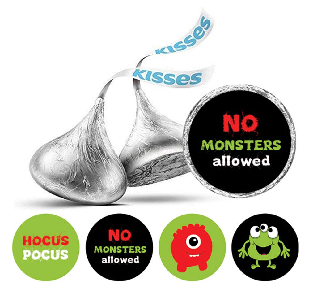 Darling Souvenir Black & Green 190 Pieces Halloween Favor Stickers - Mini Candy & Chocolate Wrapper Labels for Monster Mash Celebration, Spooky