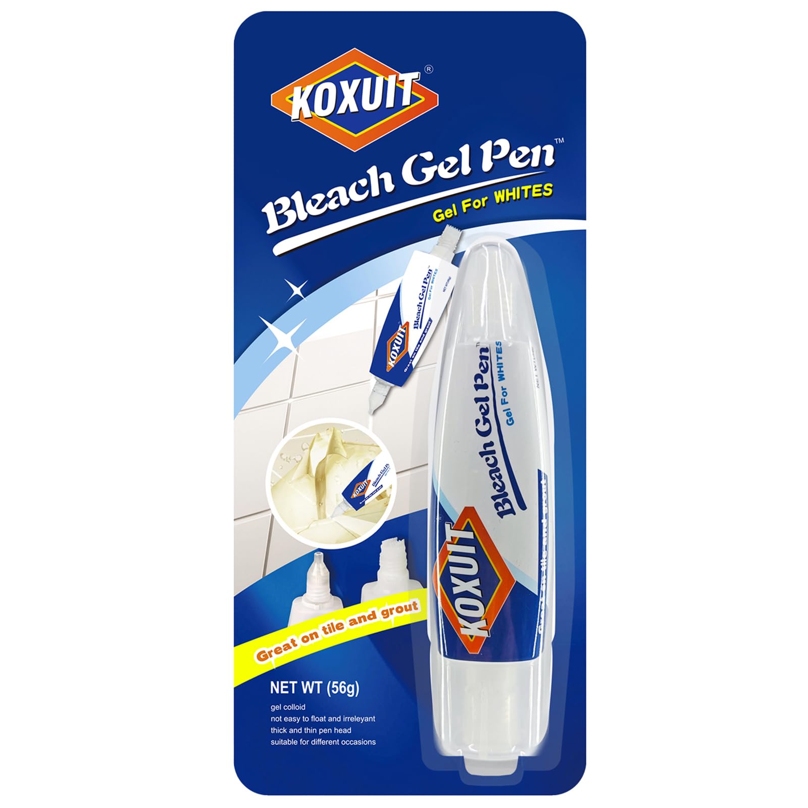 KOXUIT Portable Dual-Tip Bleach Pen for White Clothes & Grout - Travel-Ready 2-in-1 Gel Applicator with Brush Head, Non-Drip Cleaner for Bathroom