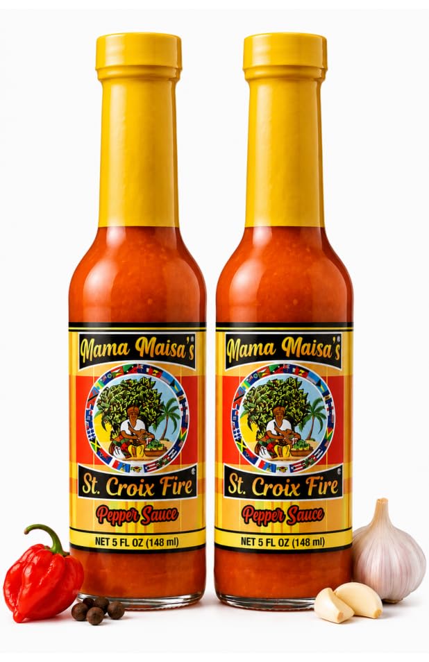 Mama Maisa’s St. Croix Fire Scotch Bonnet Pepper Sauce, 10 fl oz - Authentic Caribbean Hot Sauce with Curry, Mustard & Garlic - Gourmet Island Pepper