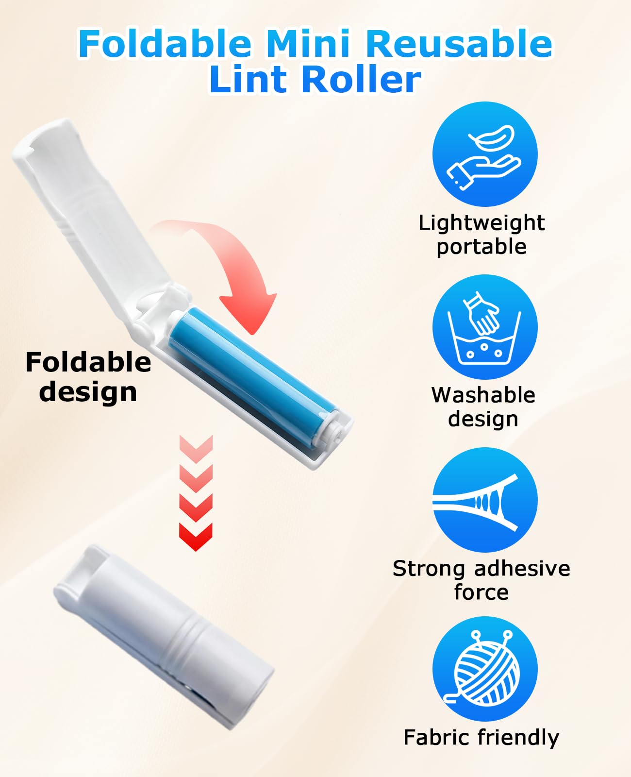 PASDUCHAS Mini Reusable Lint Roller, 15PCS Portable Washable Foldable Lint Remover Brush with Sticky Gel, Easy to Clean for Clothes and Pet Hair