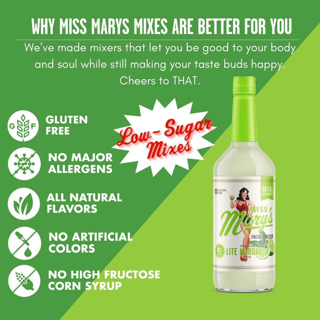 Miss Mary's Lite Margarita Mix, Keto Friendly, Low Sugar Drink Mixer, All Natural Ingredients, Low Calorie, Low Carb, 4 Pack