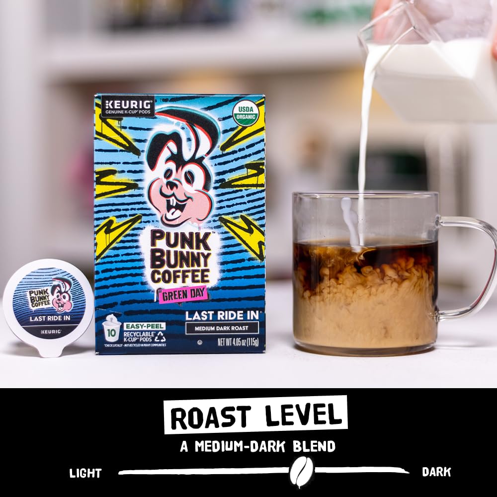 Punk Bunny Coffee Medium-Dark Roast, Organic Coffee Pods, Last Ride In, 10 count