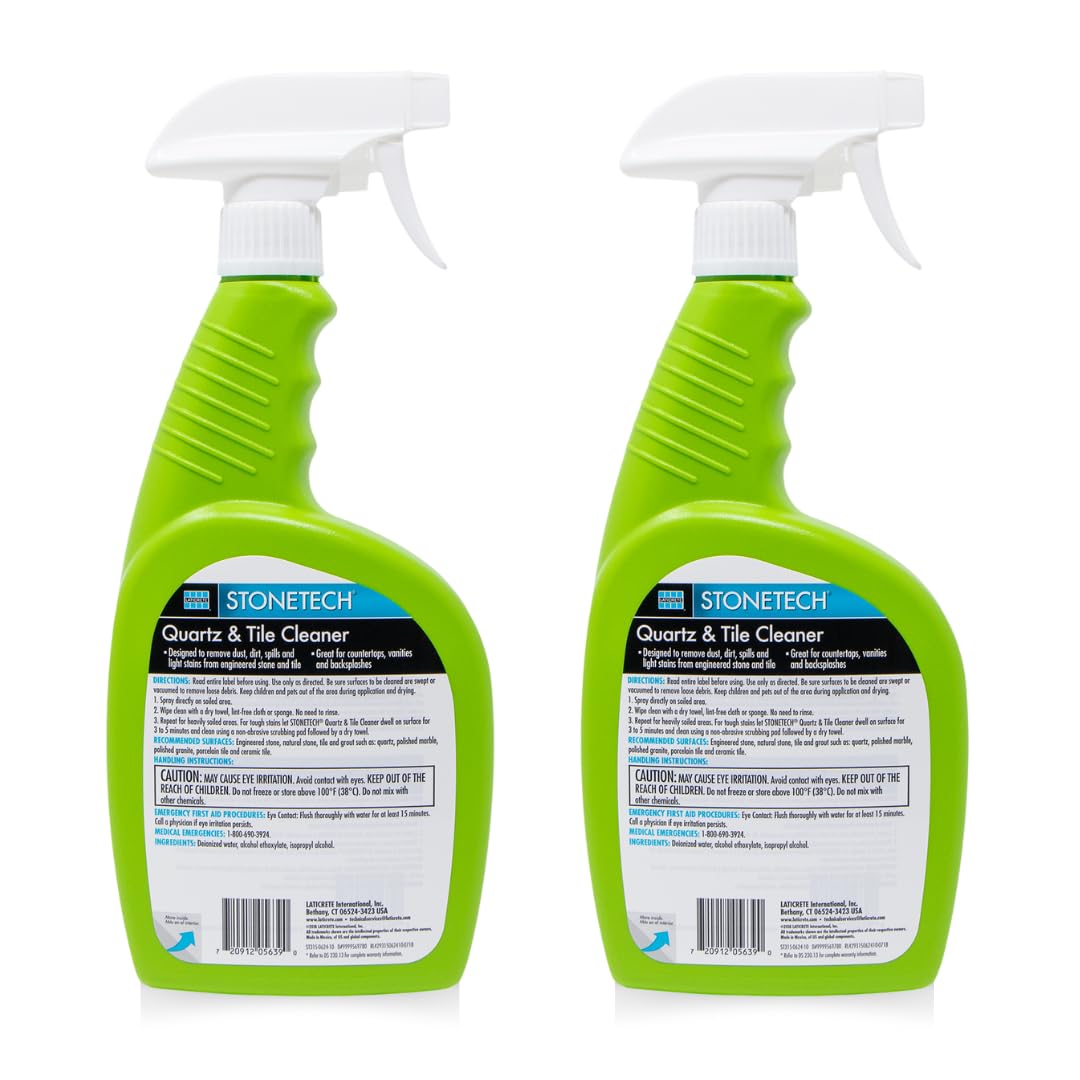 StoneTech Quartz & Tile Cleaner Spray - Quartz Countertop Cleaner for Engineered Stone, Ceramic & Porcelain - Removes Dirt & Spills - 2-Pack, 24oz