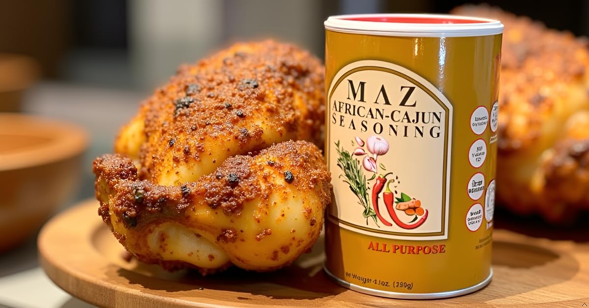 MAZ African-Cajun Seasoning, All Purpose, Natural Spice Blend, No Salt, No MSG, 4.5 oz, Blend of African & Cajun Spices, Delicious, Flavorful Herbs