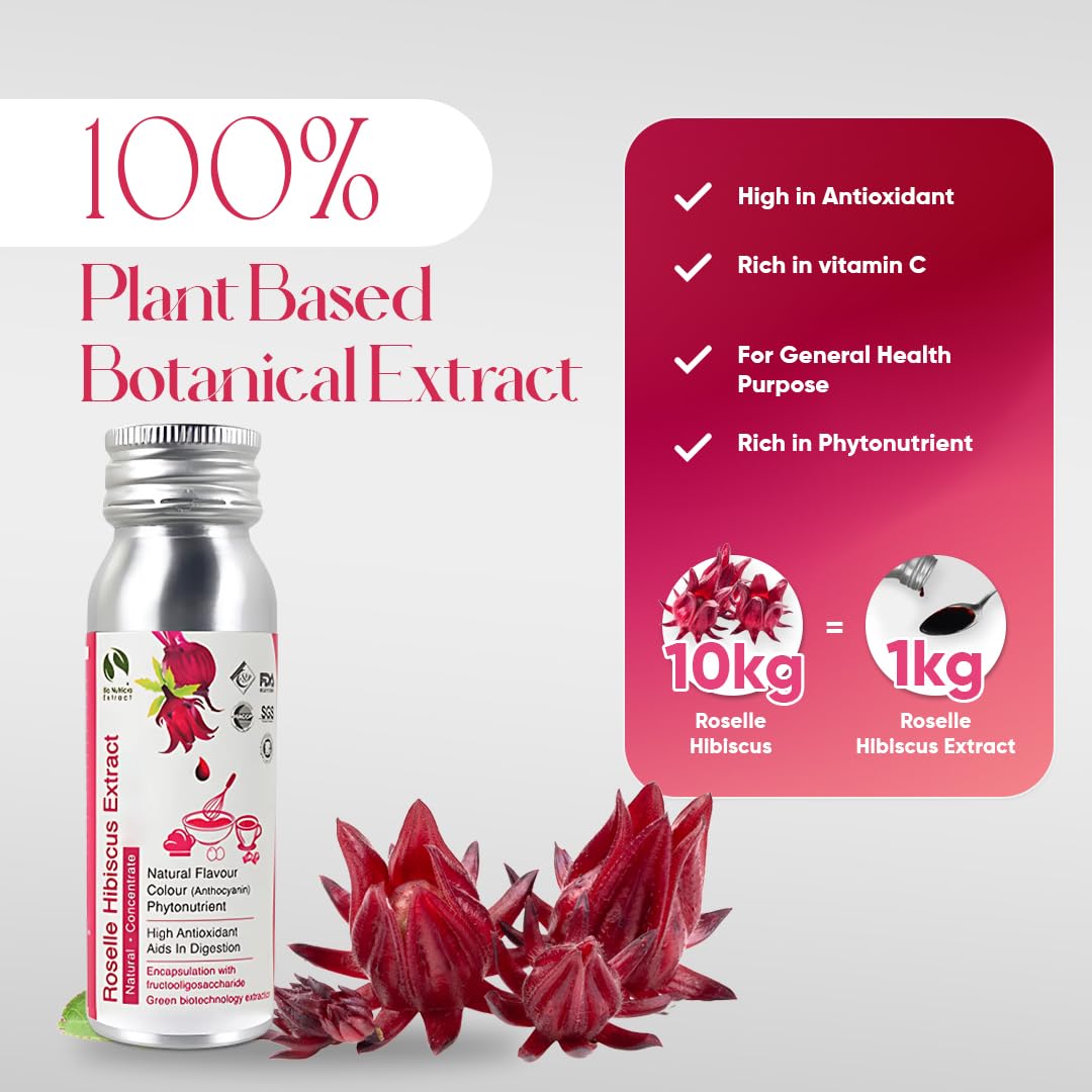 Bionutricia Roselle Extract Liquid | 10:1 Highly Concentrated | No Added Sugar & Artificial, Non-GMO, No Metallic Aftertaste | Perfect for Tea