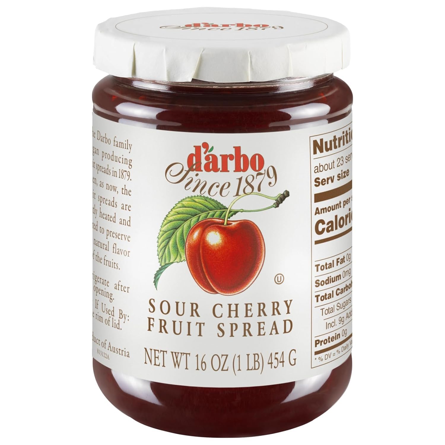 D’arbo All-Natural Sour Cherry Fruit Spread, 16 oz | Crafted Tradition | Pure Fruit Flavor No Artificial Preservatives-Ensuring a Naturally Sweet