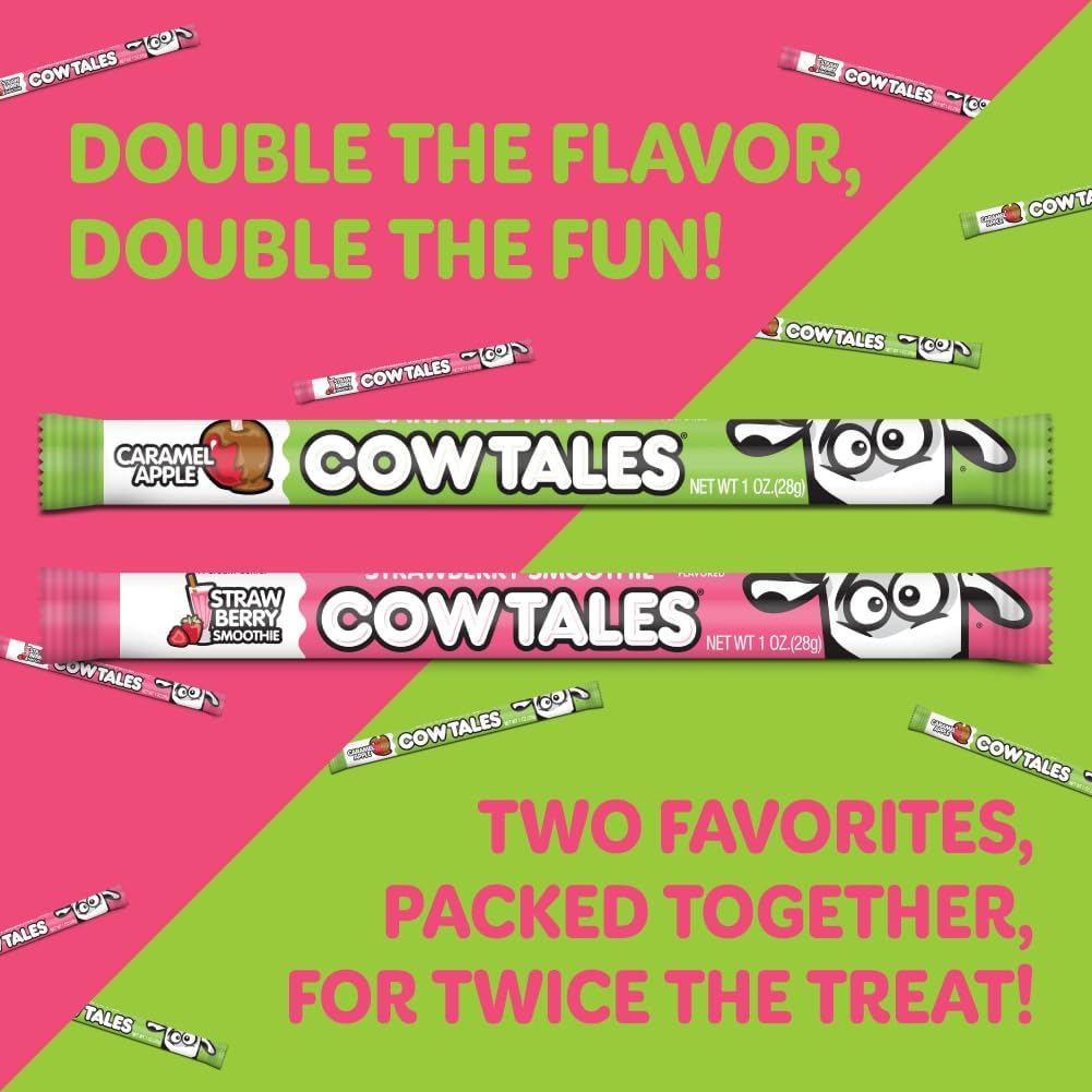 Goetze's Candy Sweet Shoppe Cow Tales Mix - Strawberry Smoothie & Caramel Apple - 36ct. Canister - Fresh from the Factory