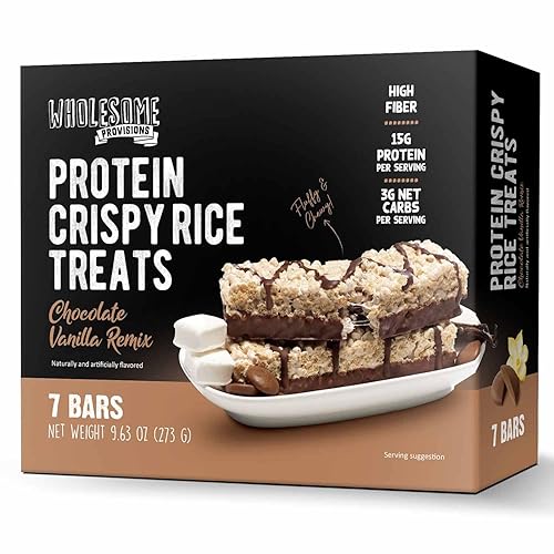 Protein Crispy Rice Treats, 15g Protein, 3g-7g Net Carbs, Low Carb, Fluffy, Soft, Chewy, Gluten Free, High Fiber, Keto-Friendly, No Aftertaste