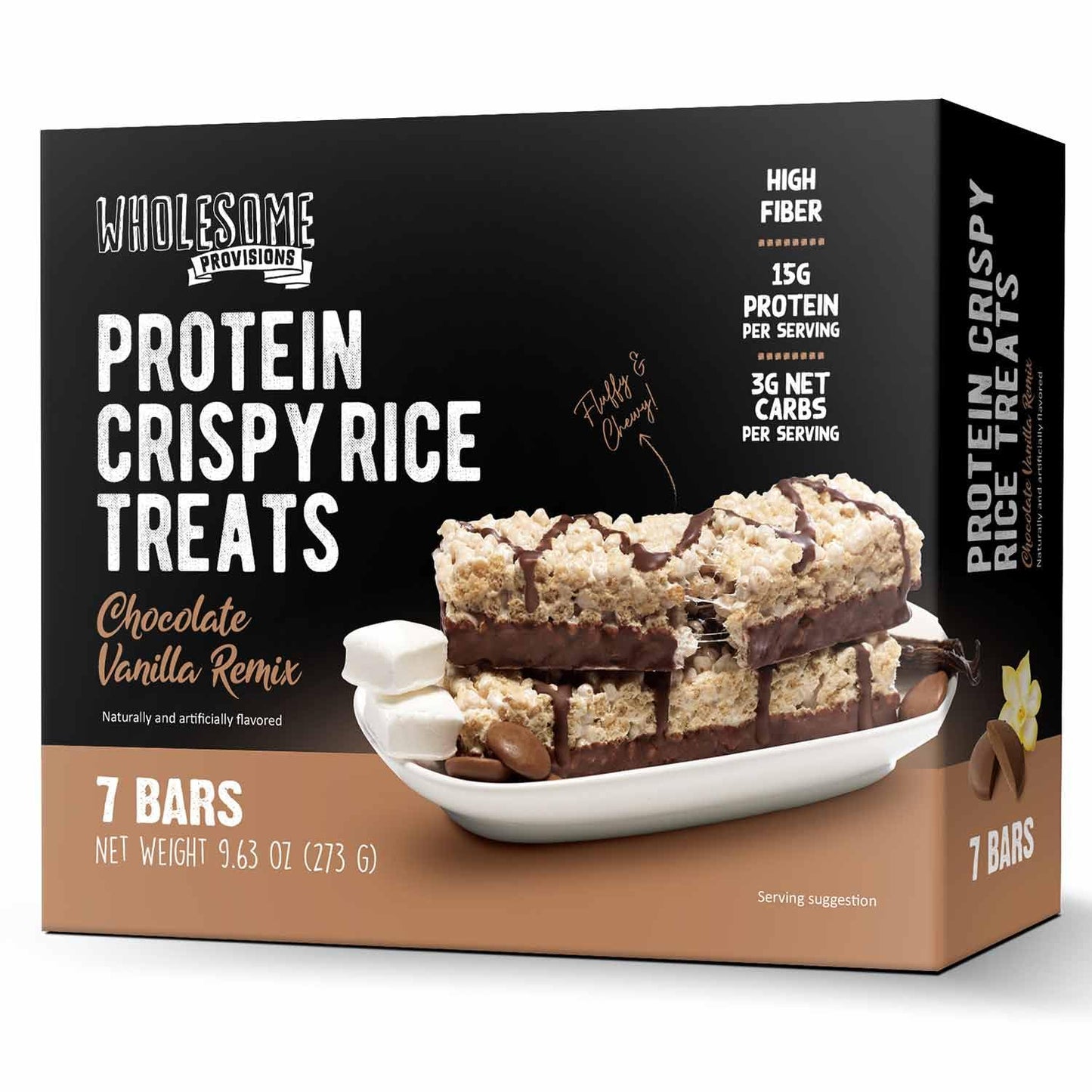 Protein Crispy Rice Treats, 15g Protein, 3g-7g Net Carbs, Low Carb, Fluffy, Soft, Chewy, Gluten Free, High Fiber, Keto-Friendly, No Aftertaste