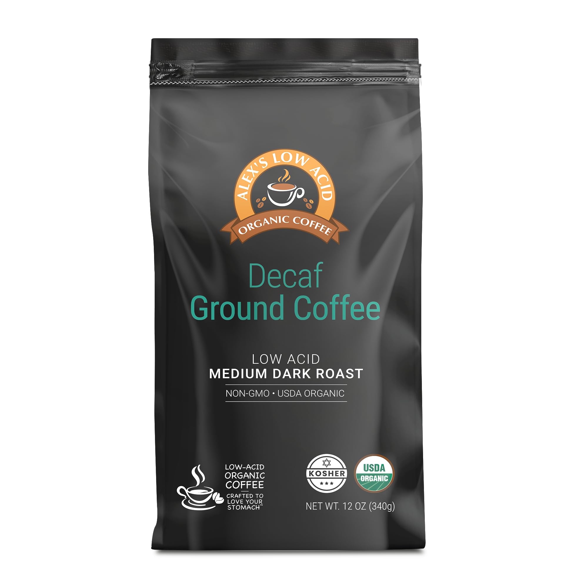 Alex's Low Acid Organic Coffee 12oz Bag (Pack of 3) (Fresh Ground Decaf)
