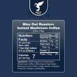 Bleu Owl Instant Organic Mushroom Coffee - 7 Superfood Mushrooms for Gut Health Energy & Clarity - Arabica 35 servings, 2.5oz. - Lion’s Mane Chaga
