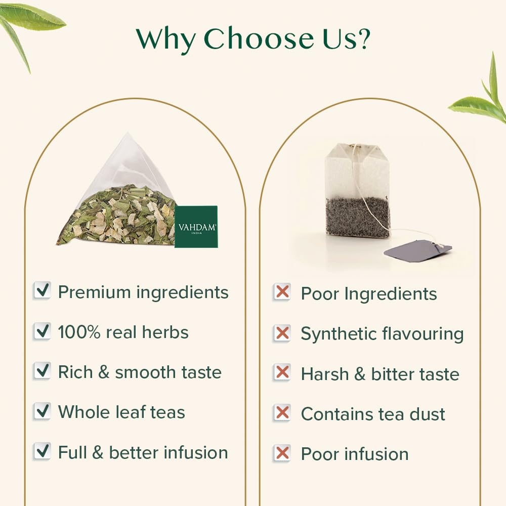 VAHDAM, Ginger Mint Green Tea Bags (100 Count) High Grown Green Tea with Raw Ginger | Medium Caffeine | Non GMO, Gluten Free | Mint Tea Bags |